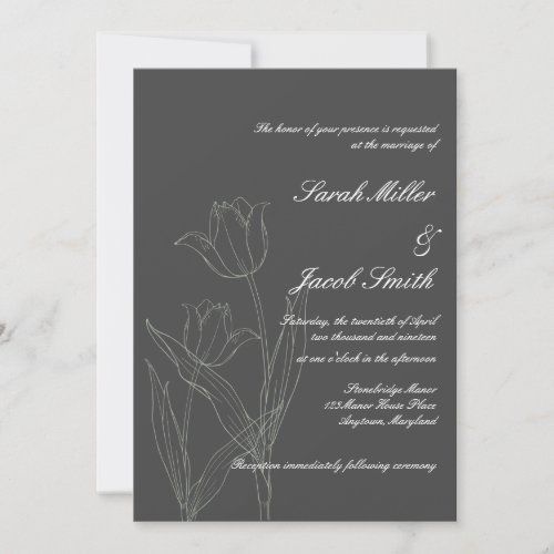 Charcoal Grey Minimalist Tulip Wedding Invitation