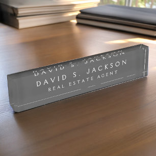 Charcoal Grey Modern Elegant Professional Classy Desk Name Plate