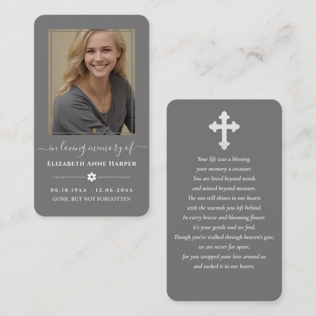 Charcoal Grey Modern Memorial Photo Prayer Card (Front/Back)