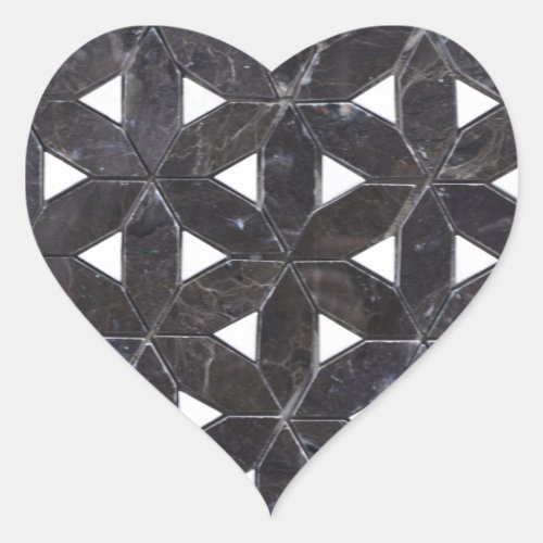 Charcoal Grey Mosaic   flower of life pattern Heart Sticker