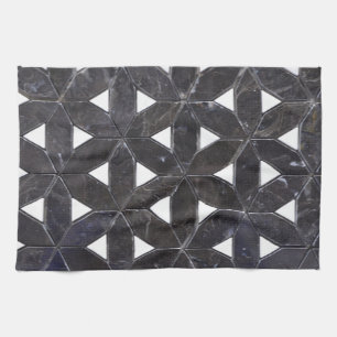 Charcoal Grey Mosaic flower of life pattern Kitchen Towel