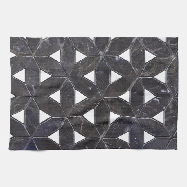 Charcoal Grey Mosaic |  flower of life pattern Kitchen Towel (Horizontal)