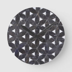 Charcoal Grey Mosaic flower of life pattern Round Clock