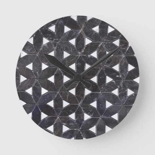 Charcoal Grey Mosaic   flower of life pattern Round Clock