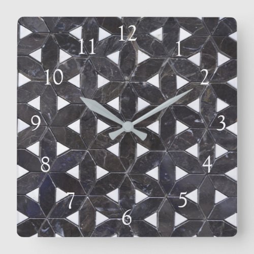 Charcoal Grey Mosaic   flower of life pattern Square Wall Clock