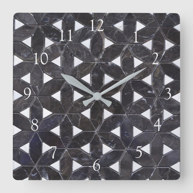 Charcoal Grey Mosaic |  flower of life pattern Square Wall Clock (Front)