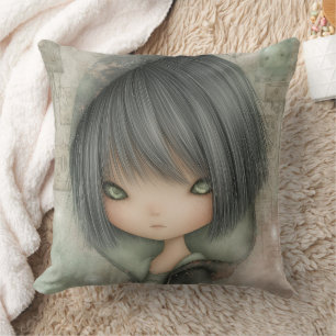 Charcoal Grey Moss Green Grunge Pink Gothic Throw Pillow