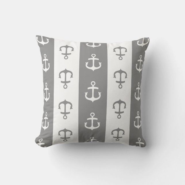 Charcoal Grey Nautical Anchor Decorative Pillow (Front)