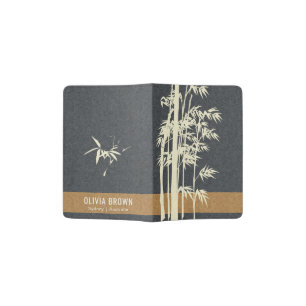 CHARCOAL GREY ORANGE WHITE FELT BAMBOO MONOGRAM PASSPORT HOLDER