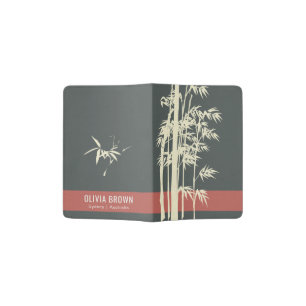CHARCOAL GREY RED LEATHER  BAMBOO FOLIAGE MONOGRAM PASSPORT HOLDER