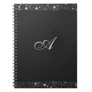Charcoal Grey & Silver Elegant Rustic Floral Foil Notebook