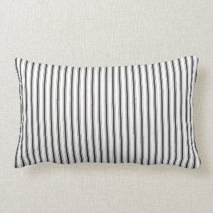 Charcoal Grey Ticking Stripes Farmhouse Cottage Lumbar Pillow