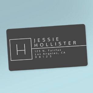 Charcoal Grey & White Monogrammed Return Address Label