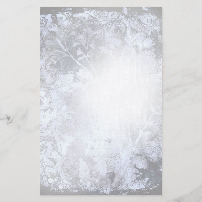 Charcoal Grunge Abstract Floral  Stationary Stationery (Front)