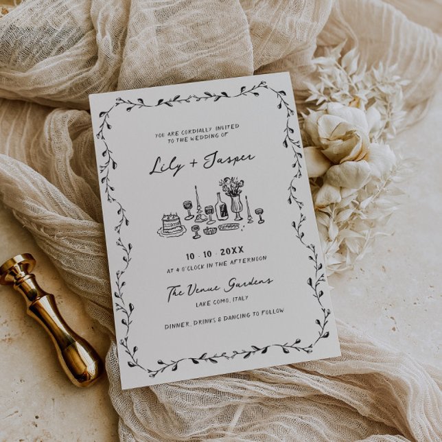 Charcoal Hand Drawn Vines Wedding Invitation (Creator Uploaded)