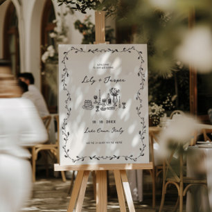 Charcoal Hand Drawn Wedding Welcome Foam Board