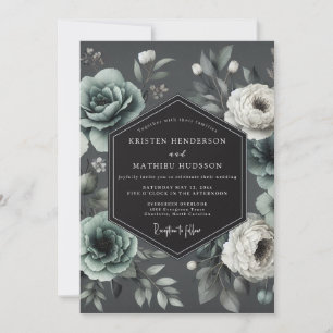 Charcoal Hellebore Bloom Wedding Invitation