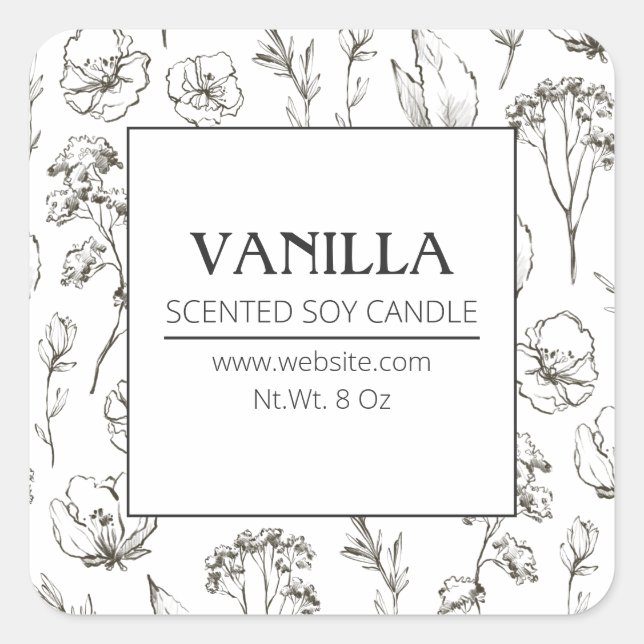 Charcoal Herbal Wildflowers Soy Candle Labels (Front)