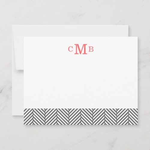 Charcoal Herringbone Custom Monogram Stationery Personalized Invites