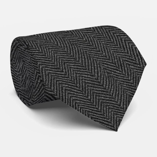 Charcoal Herringbone Groomsmen Wedding Neck Tie (Rolled)