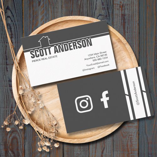 Charcoal Home Icon Social Media Business Card