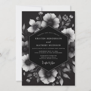 Charcoal Ink Blot Bloom Wedding Invitation