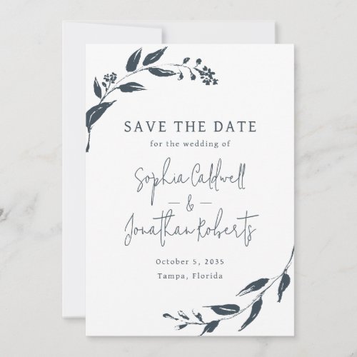 Charcoal Inked Botanicals Wedding Save The Date