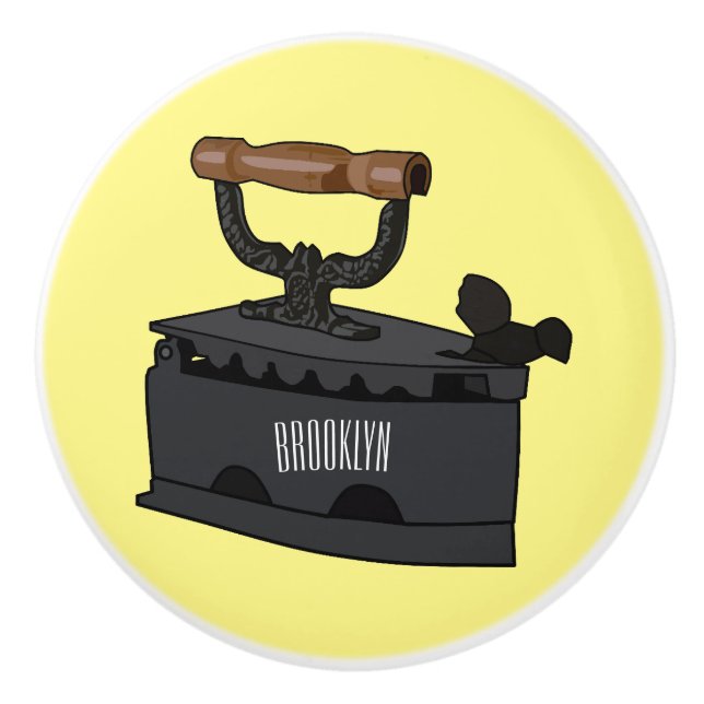 Charcoal iron cartoon illustration  ceramic knob (Front)