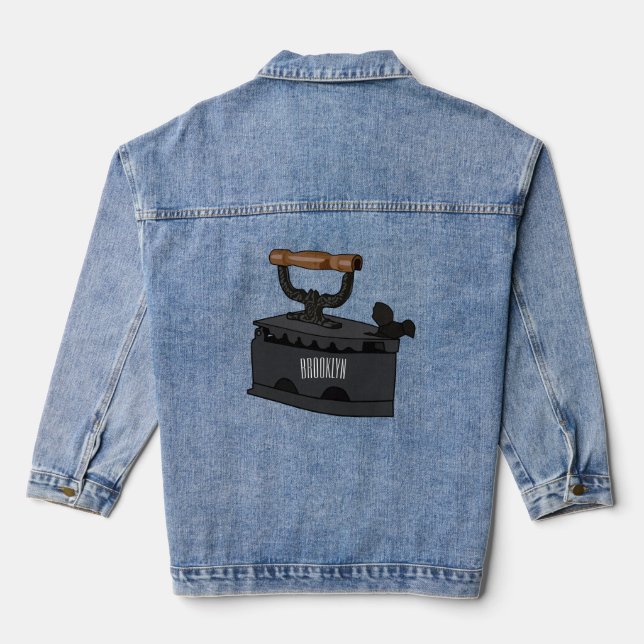 Charcoal iron cartoon illustration  denim jacket (Back)