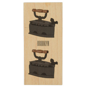 Charcoal iron cartoon illustration wood flash drive