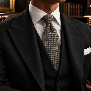 Charcoal Ivory Classic Houndstooth Tweed Neck Tie