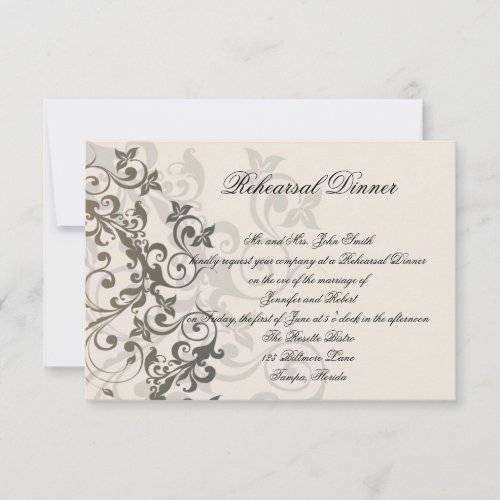Charcoal Ivory Filigree Wedding Rehearsal Dinner Personalized Announcement