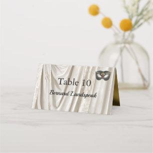 Charcoal Ivory Masquerade White Damask Gold Escort Place Card