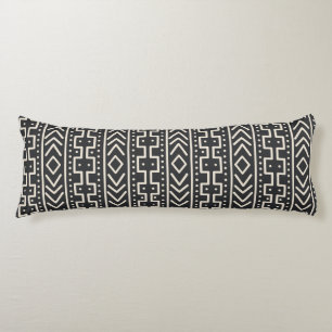 Charcoal Ivory Mudcloth Inspired Modern Tribal Body Pillow