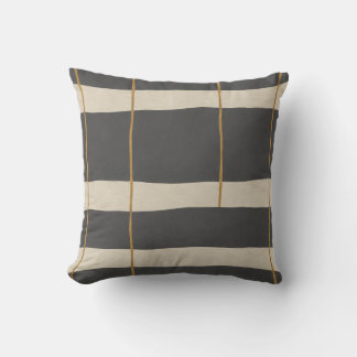 Charcoal Ivory Ochre Linear Grid Throw Pillow