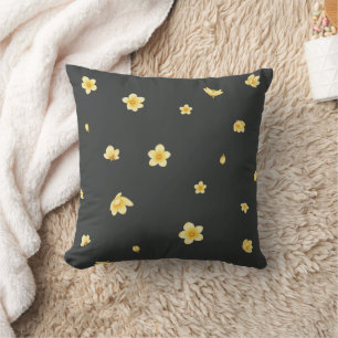 Charcoal Japanese Wintersweet Floral Pattern Throw Pillow
