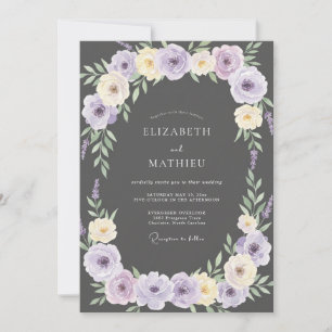 Charcoal Lavender Petal Wedding Invitation