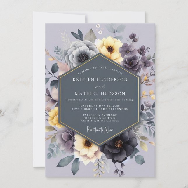 Charcoal Lemon Lyrical Wedding Invitation (Front)