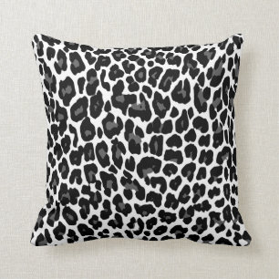 Charcoal Leopard White Throw Pillow