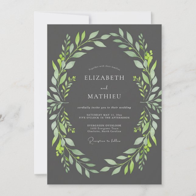Charcoal Lime Leafy Wedding Invitation (Front)