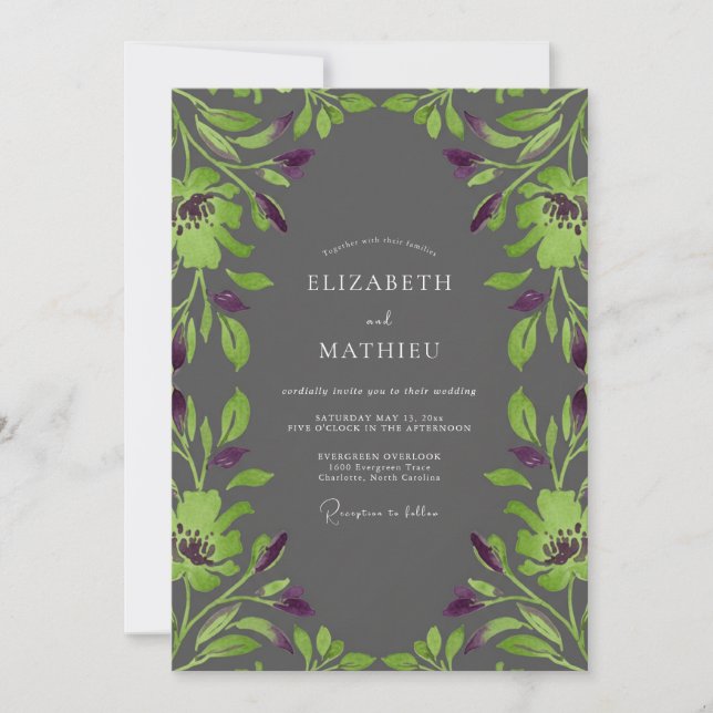 Charcoal Lime Vine Wedding Invitation (Front)