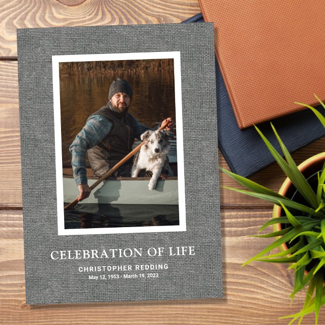 Charcoal Linen Photo Memorial Program (Creator Uploaded)