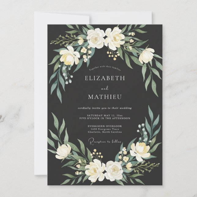 Charcoal Majestic Botanical Wedding Invitation (Front)