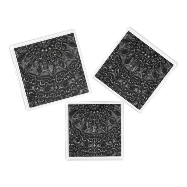 Charcoal Mandala  Acrylic Tray (Set)