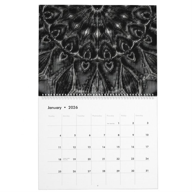 Charcoal Mandala  Calendar (Jan 2026)