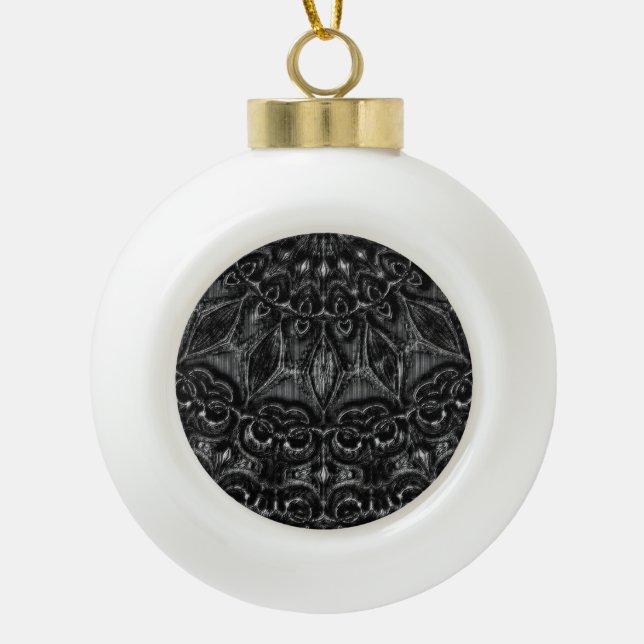 Charcoal Mandala   Ceramic Ball Christmas Ornament (Front)