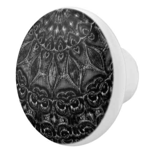 Charcoal Mandala  Ceramic Knob