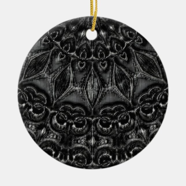 Charcoal Mandala  Ceramic Ornament (Front)