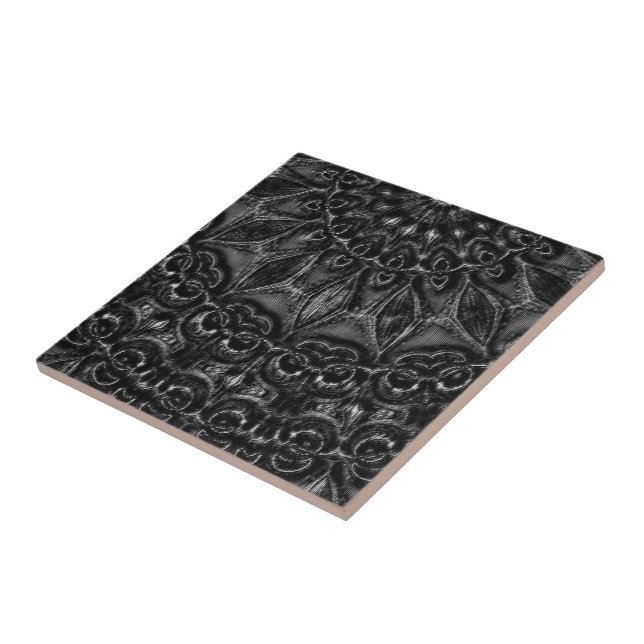 Charcoal Mandala  Ceramic Tile (Side)
