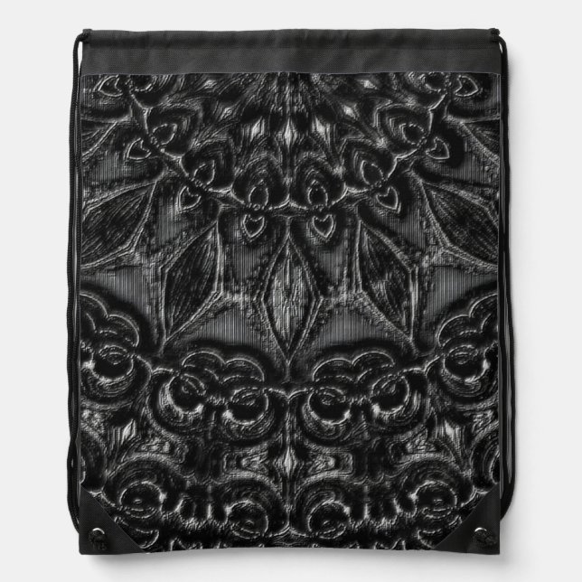 Charcoal Mandala  Drawstring Bag (Front)